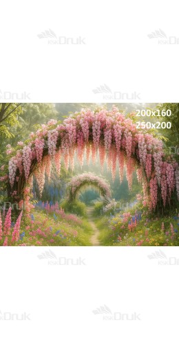 Tło fotograficzne magiczna kwiecista alejka z pergolami | E566